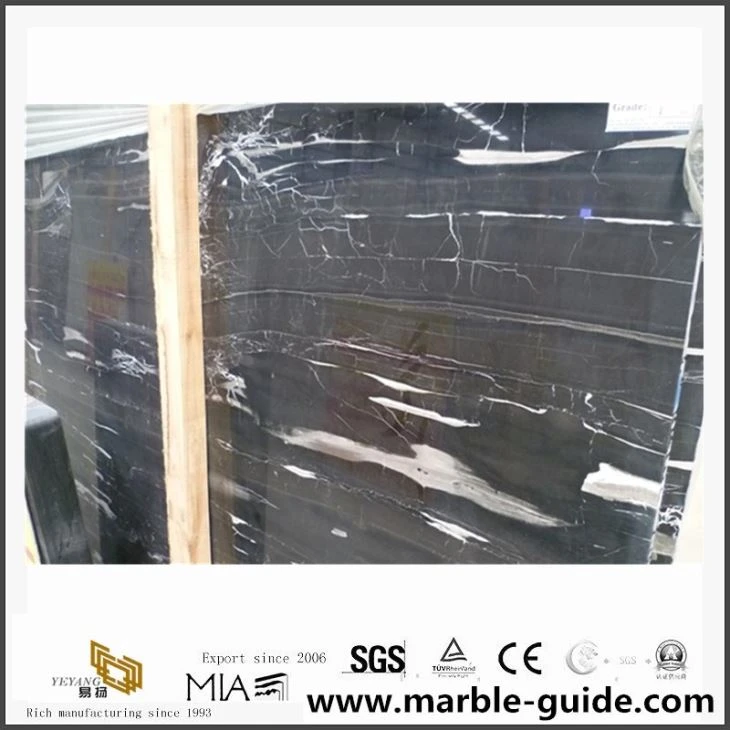 Black Marble With White Lines For Vanity Top/Table, Silver Portoro Marble Slab&Tile